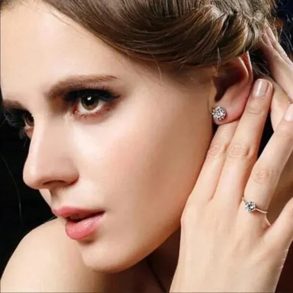 STUD 925 STERLING SILVER DIAMOND EARRINGS, NICE EARRINGS, CUTE EARRINGS - Picture 3 of 5